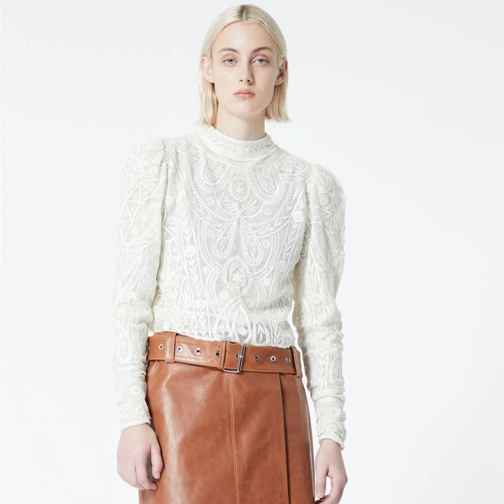 The Kooples Ecru Lace Top high neck - NWT  size M - Picture 4 of 7